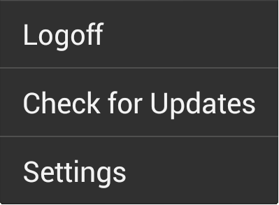 Picture showing the Home screen Menu in a Standalone App on an Android device.